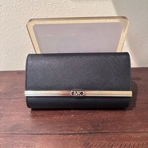 Michael Kors Black Clutch with Gold Accent
